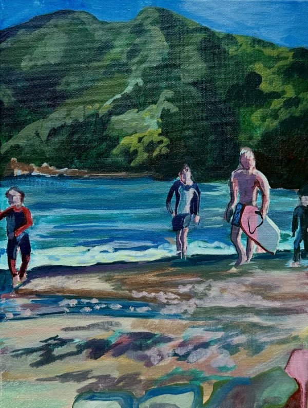 Boys in the surf up canvas by Bella Cannon